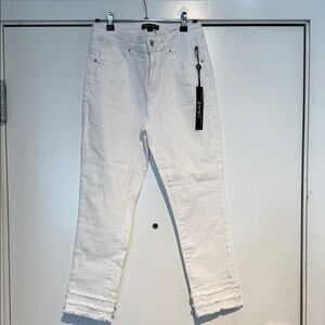 CHARLIE B White Cropped Jeans with Frayed Hem